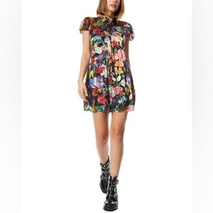 Alice + Olivia silk viscose floral multicolor Meeko mini shirt dress size 4